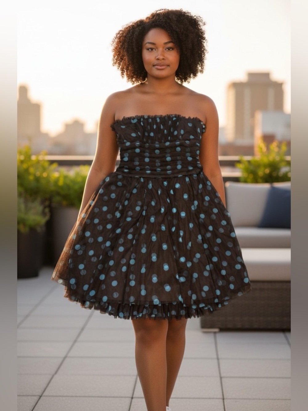 Vintage Scott McClintock Strapless Polka Dot Tulle Cocktail Dress